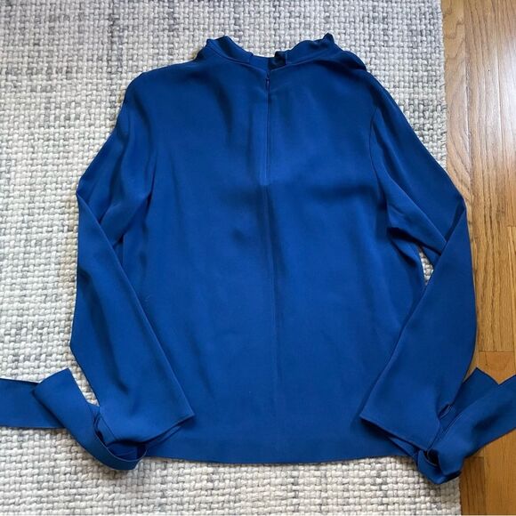 Joseph Blue Viscose High Neck Tie Blouse 6 - Picture 3 of 6